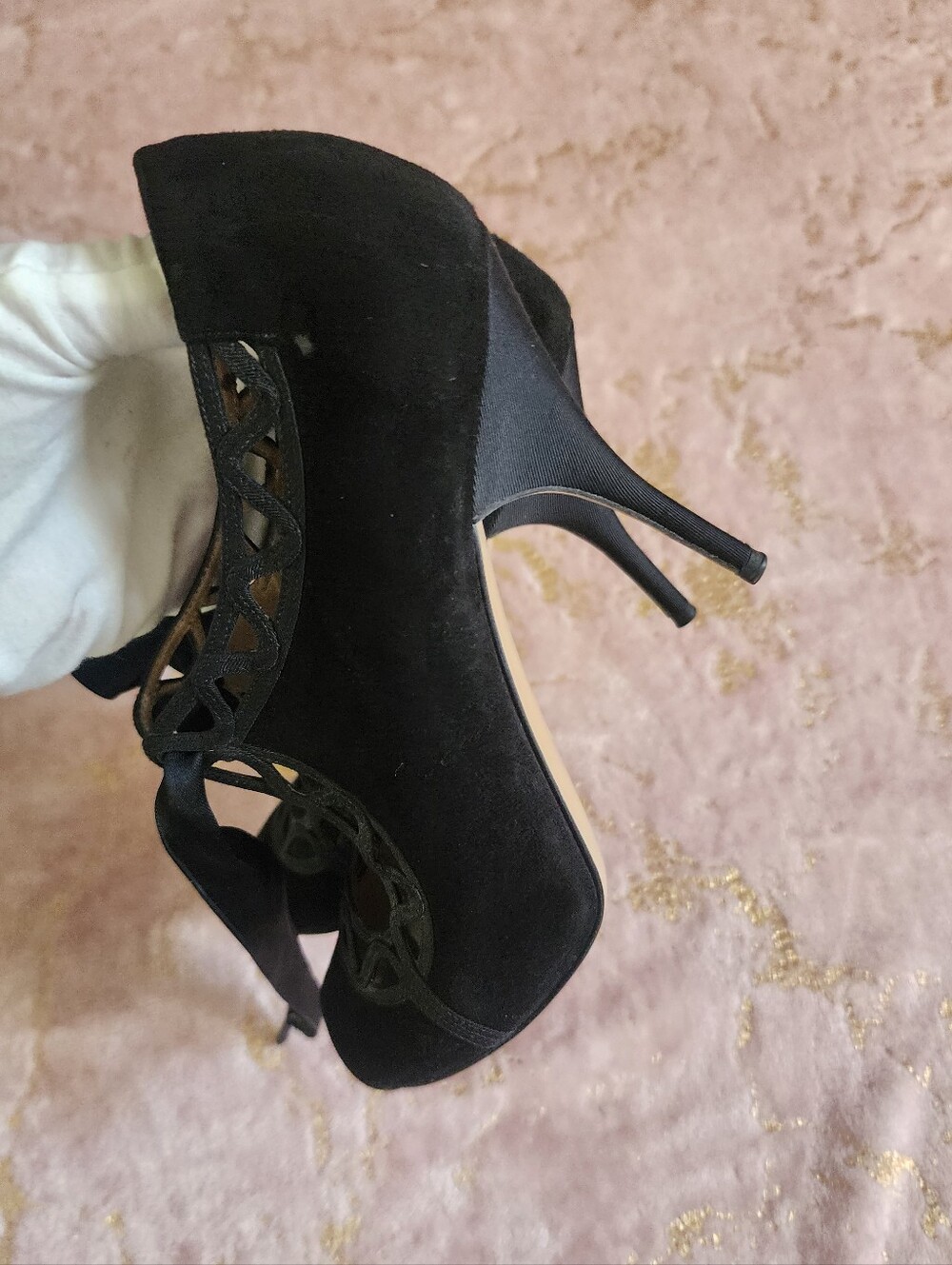 VALENTINO GARAVANI | Black Lace-Up Peep Toe Pumps - Picture 11 of 16